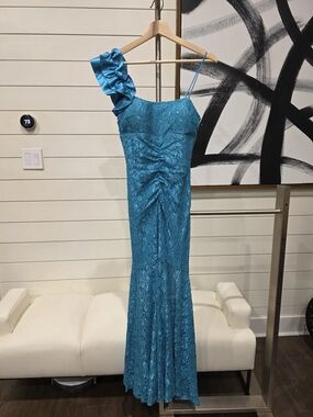 Turquoise Lace Evening Gown